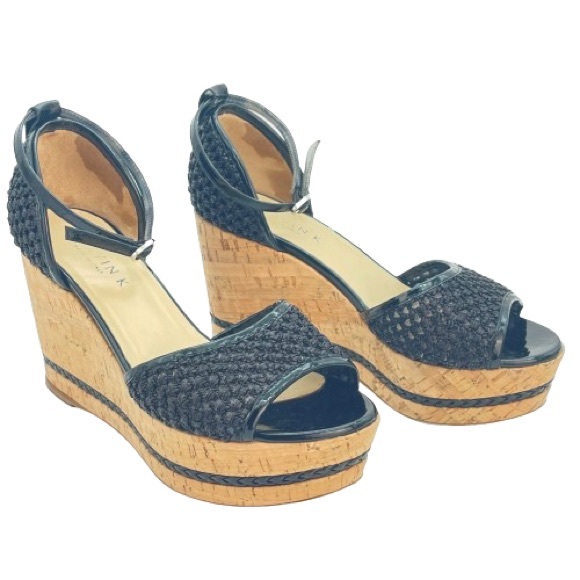 Marvin K Italian Black Wedge Heels ‘Bianca’ Mesh Cork High Heel Sandals | Size 8 - Picture 3 of 13